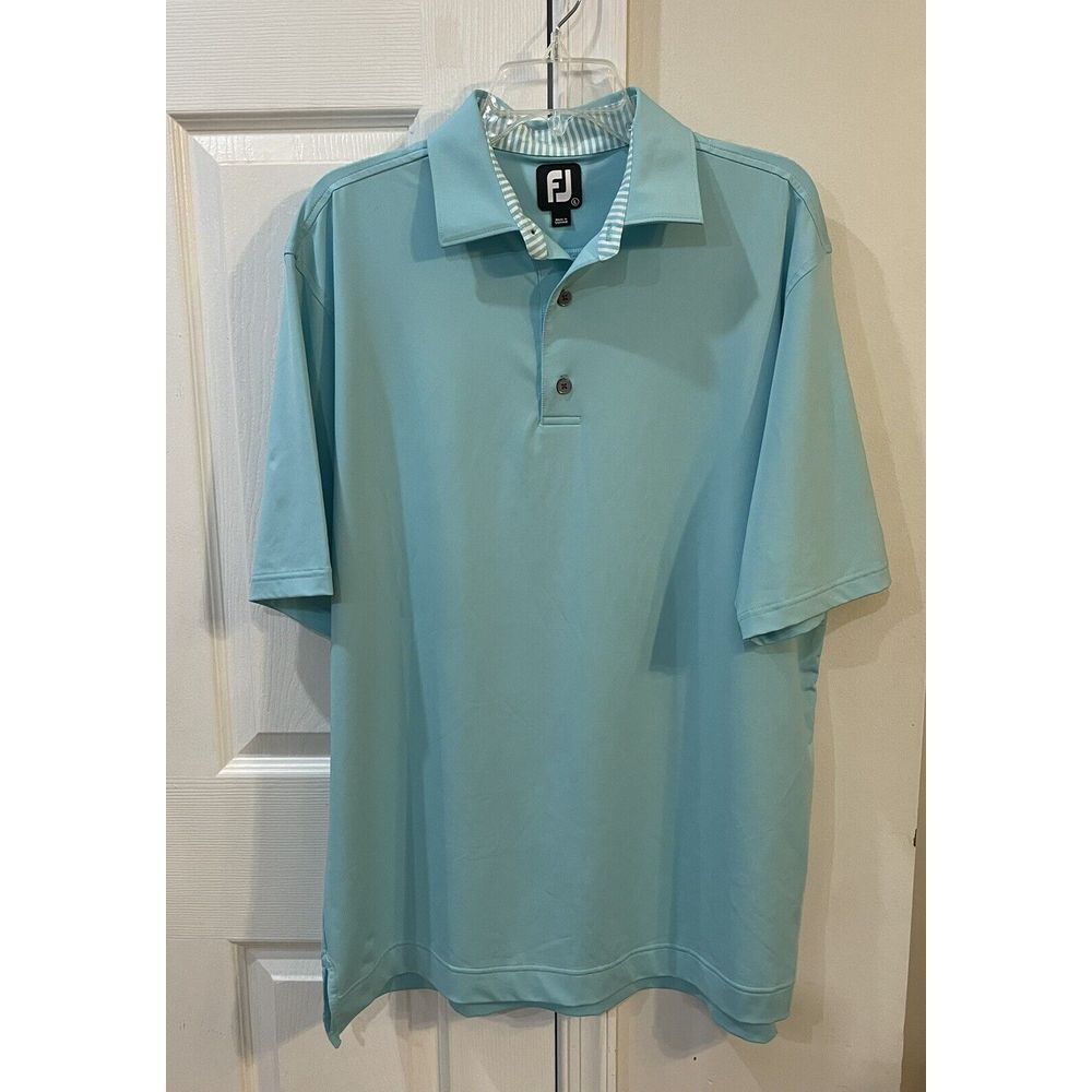 FootJoy Polo Short Sleeve Shirt Men's Sz L  Blue Design On Left Arm See Pictures